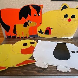 Stotter Vintage 1970’s Animal Placements Cat Dog Horse Duck set of 4
